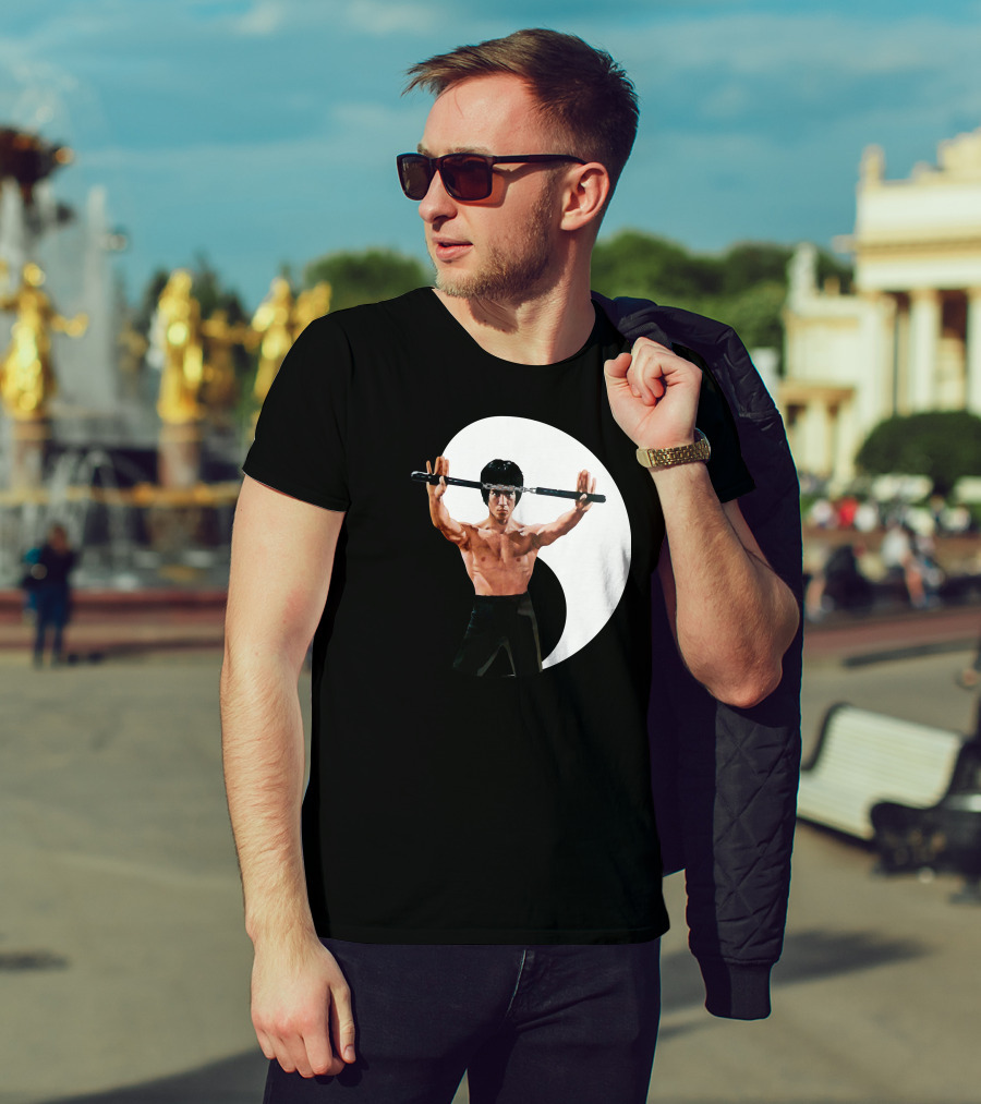 Bruce Lee Nunchaku Pose Yin Yang Martial Arts T-Shirt