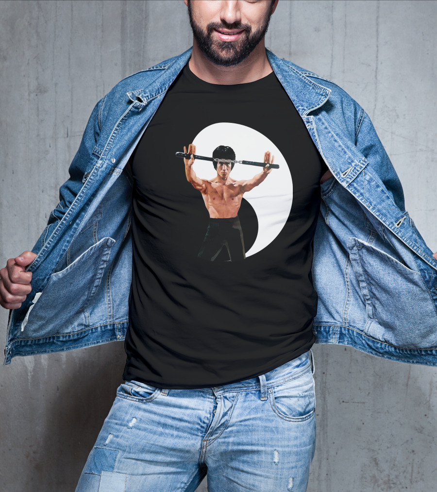 Bruce Lee Nunchaku Pose Yin Yang Martial Arts T-Shirt