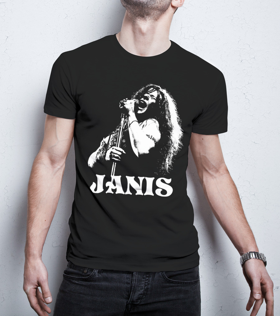 Janis Joplin White Stencil T-Shirt