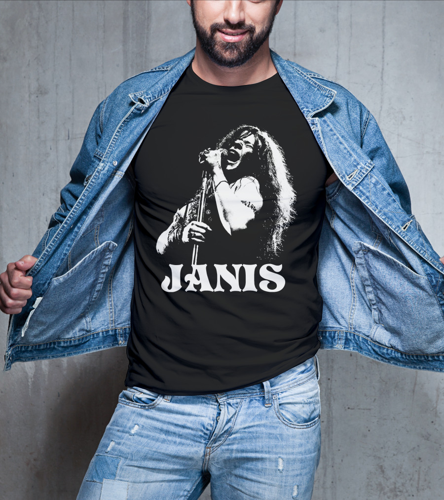 Janis Joplin White Stencil T-Shirt