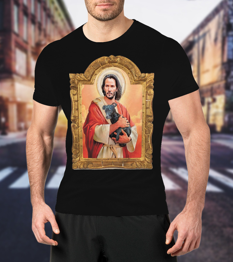 Keanu Reeves St John Patron Holding Doggies Sacred Halo Frame T-Shirt