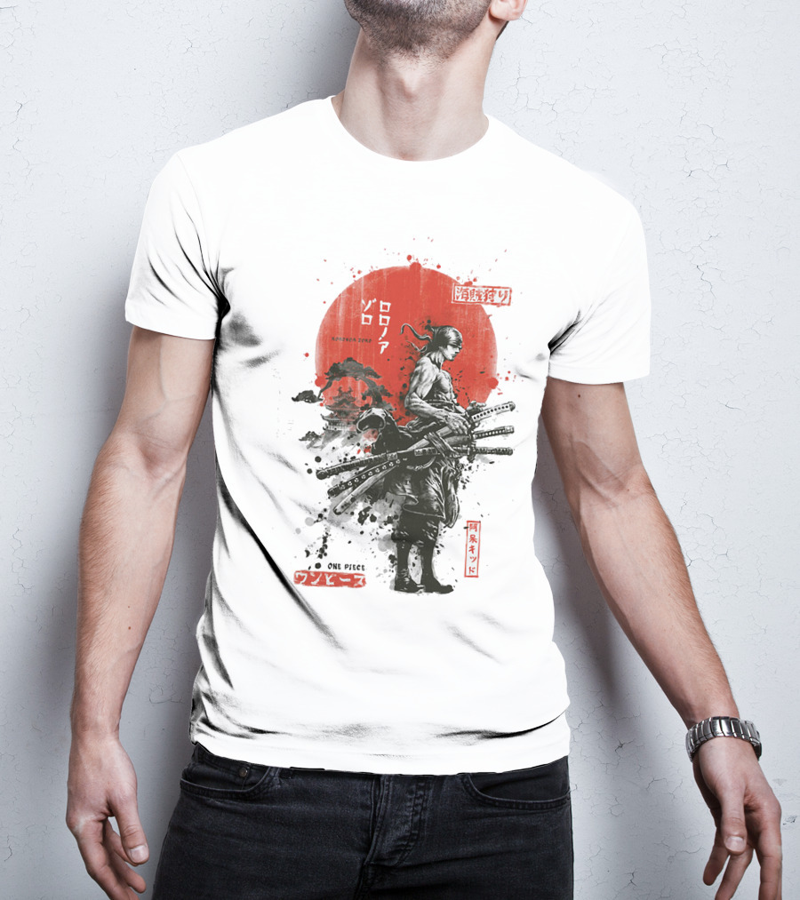 Roronoa Zoro Wano Arc Samurai Swords One Piece Anime Kanji T-Shirt