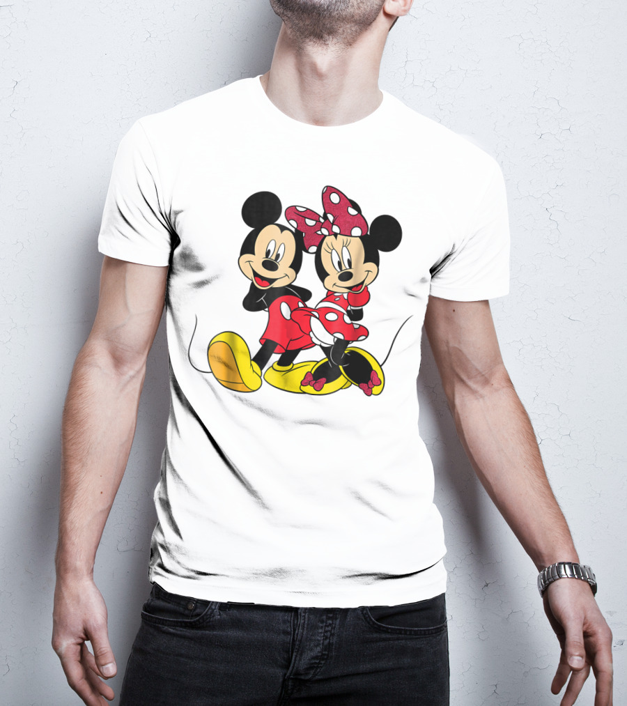Mickey And Minnie Big Mouse Disney Yellow Shoes Red Bow T-Shirt