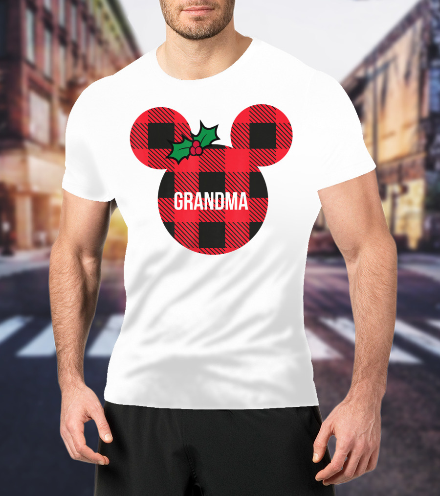Disney Minnie Mouse Plaid Grandma Holiday Family Christmas T-Shirt