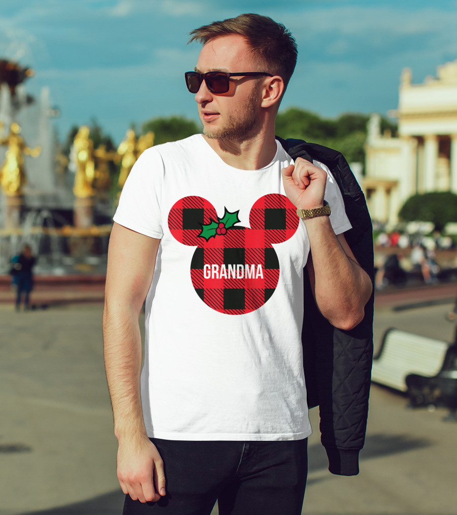 Disney Minnie Mouse Plaid Grandma Holiday Family Christmas T-Shirt
