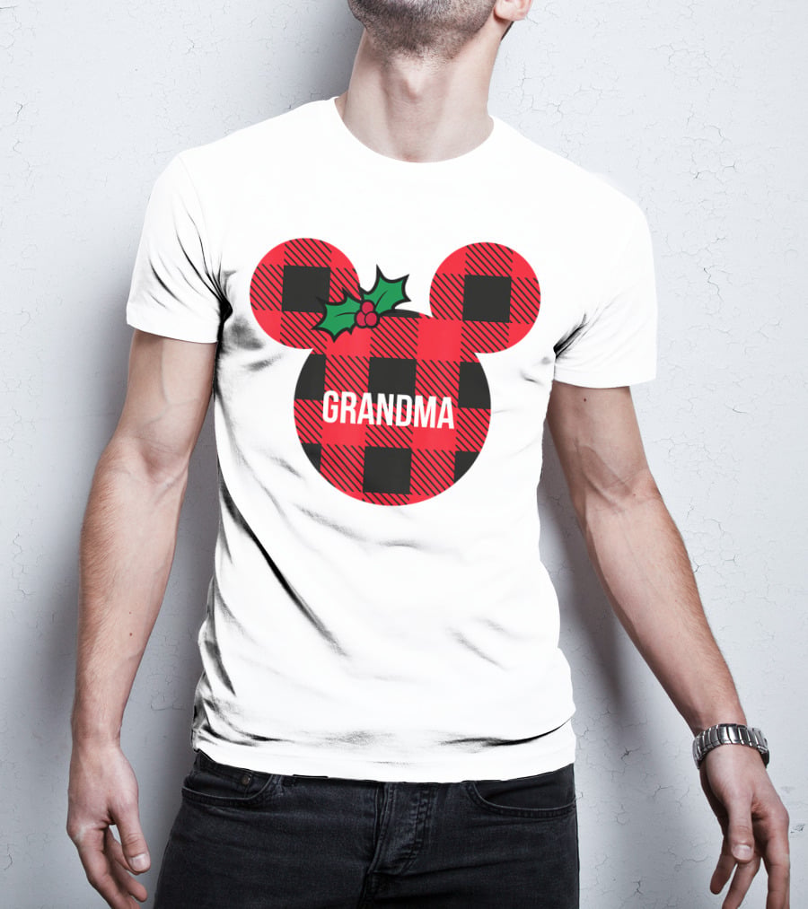 Disney Minnie Mouse Plaid Grandma Holiday Family Christmas T-Shirt