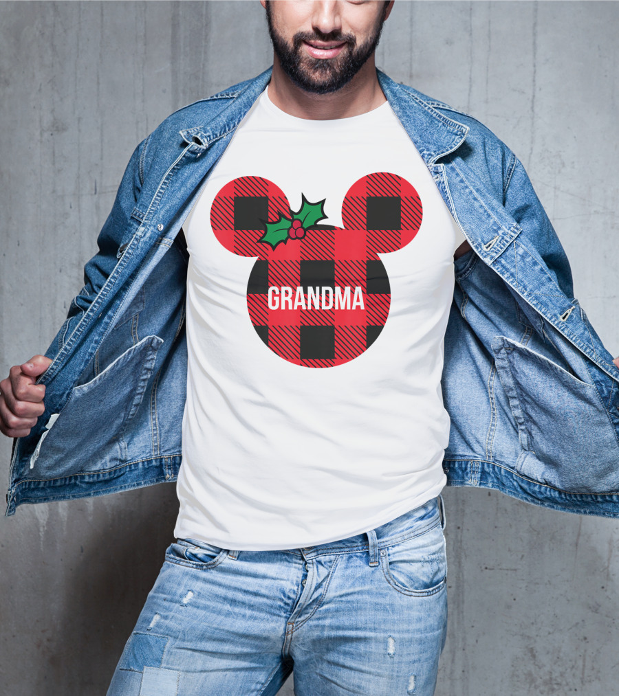 Disney Minnie Mouse Plaid Grandma Holiday Family Christmas T-Shirt