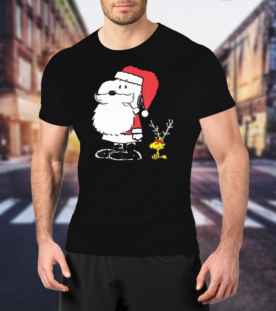 Peanuts Snoopy And Woodstock In Santa And Antlers Holiday Shop T-Shirt