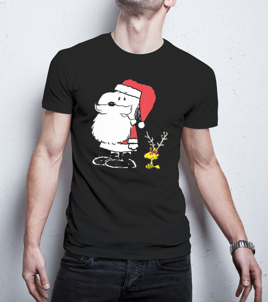 Peanuts Snoopy And Woodstock In Santa And Antlers Holiday Shop T-Shirt