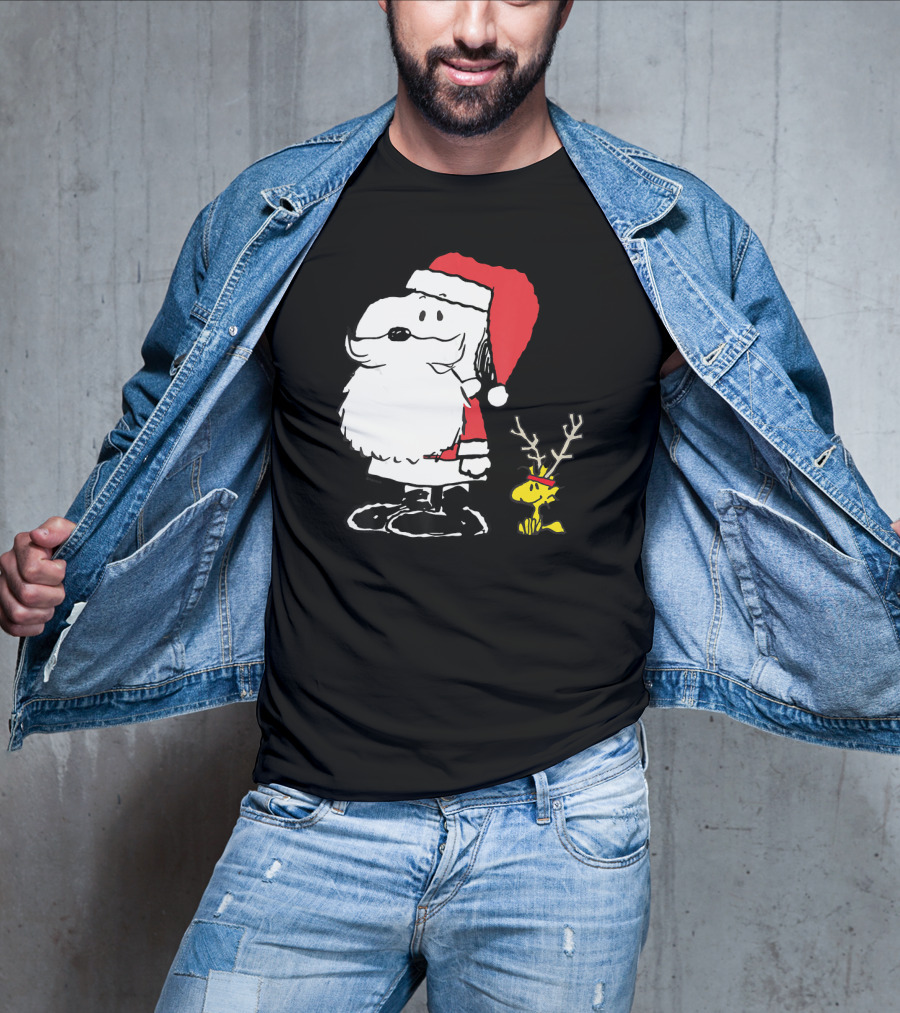 Peanuts Snoopy And Woodstock In Santa And Antlers Holiday Shop T-Shirt