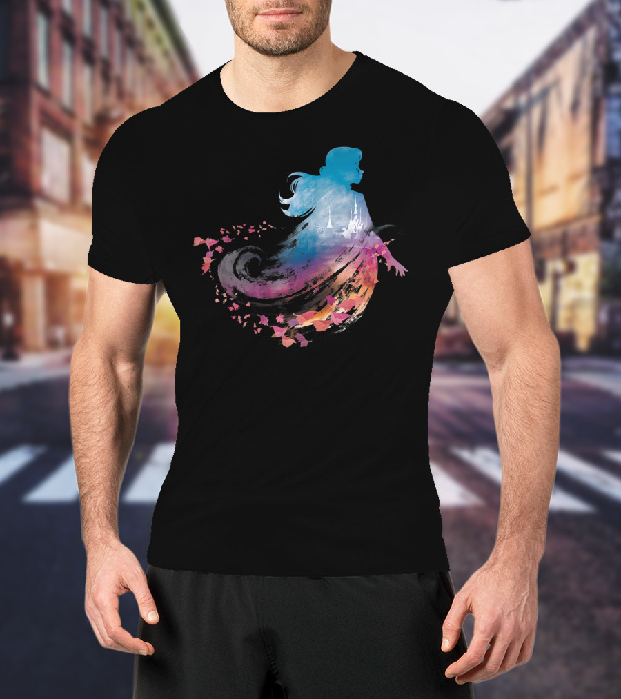 Disney Frozen 2 Anna Silhouette With Castle And Falling Leaves T-Shirt
