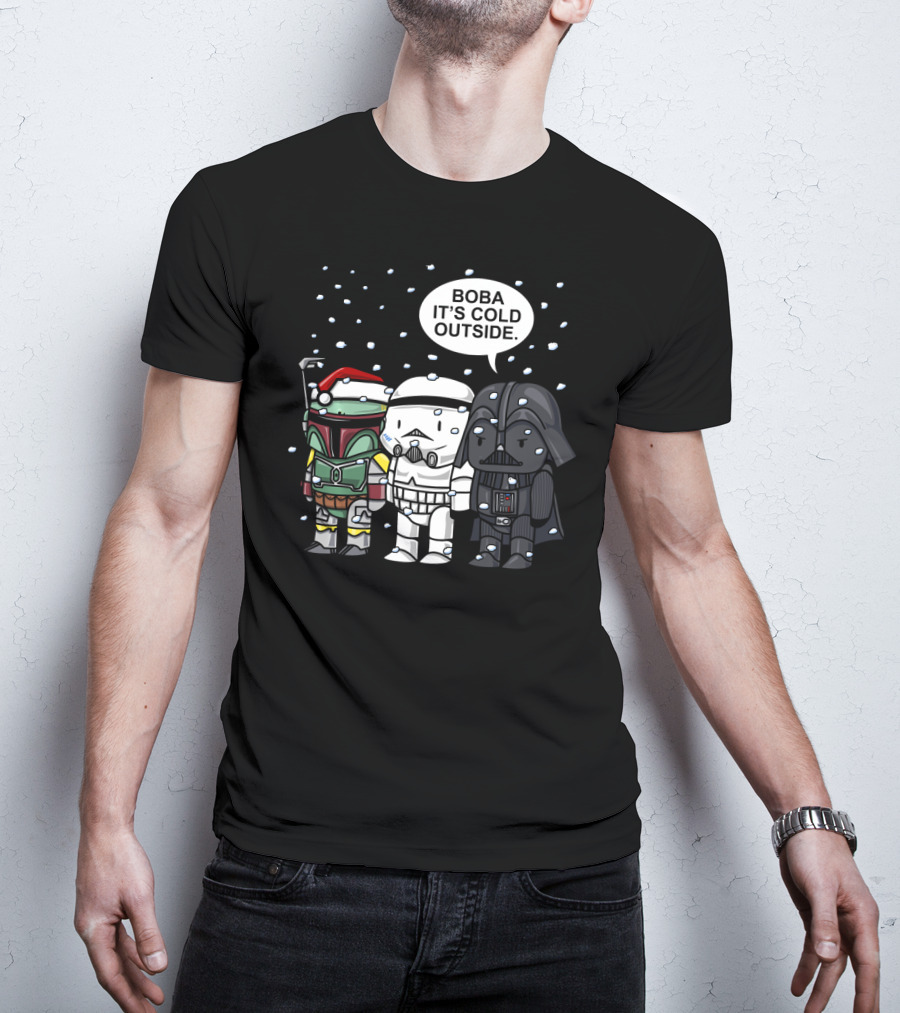 Star Wars Boba It's Cold Outside Winter Snow Darth Vader Stormtrooper Santa Hat T-Shirt