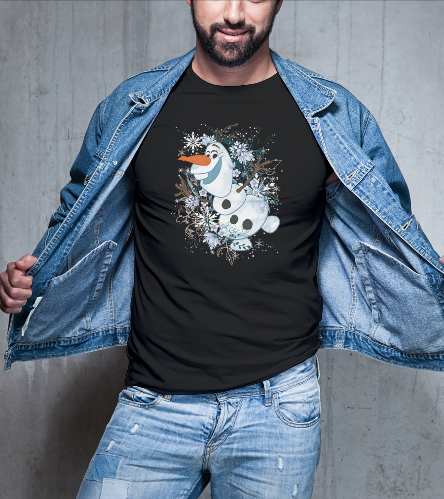 Disney Frozen Olaf Joyfully Dancing Among Snowflakes And Flowers T-Shirt