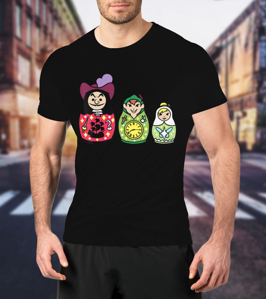 Disney Peter Pan Captain Hook Tinker Bell Matryoshka Dolls T-Shirt