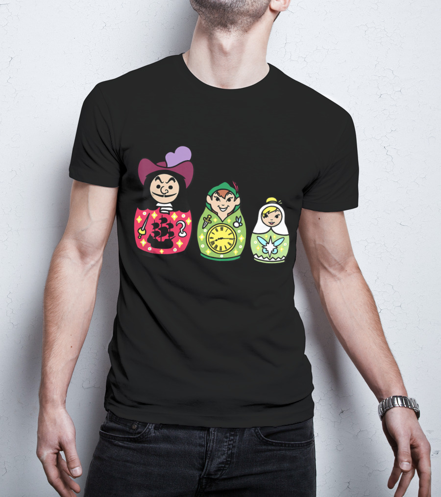 Disney Peter Pan Captain Hook Tinker Bell Matryoshka Dolls T-Shirt