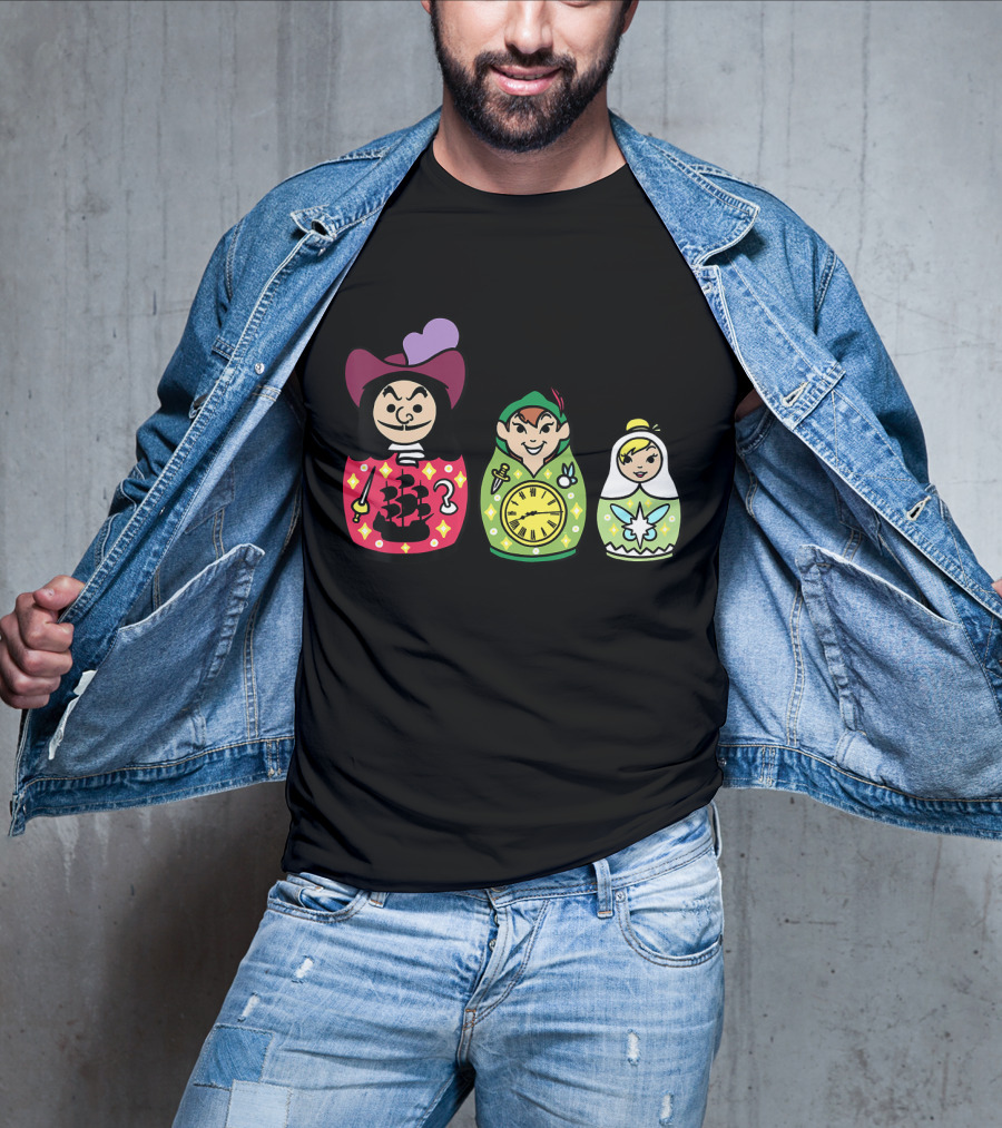 Disney Peter Pan Captain Hook Tinker Bell Matryoshka Dolls T-Shirt