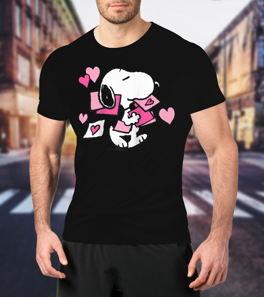 Peanuts Valentines Snoopy Carrying Hearts And Envelopes T-Shirt