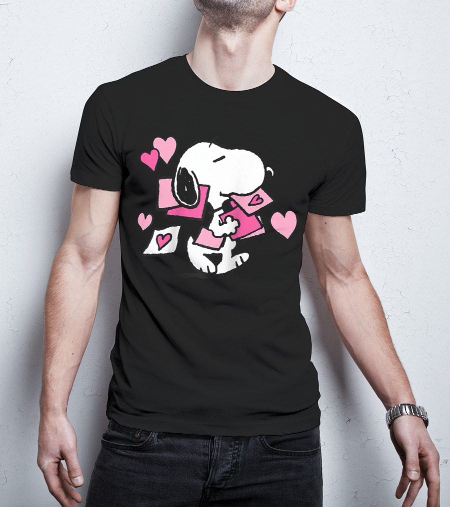 Peanuts Valentines Snoopy Carrying Hearts And Envelopes T-Shirt