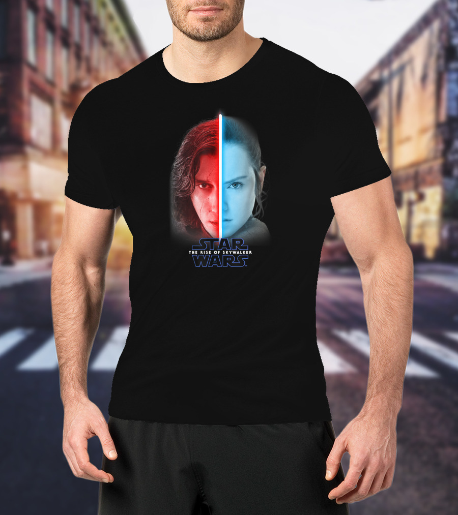 Star Wars The Rise Of Skywalker Rey Kylo Ren Lightsaber Split T-Shirt