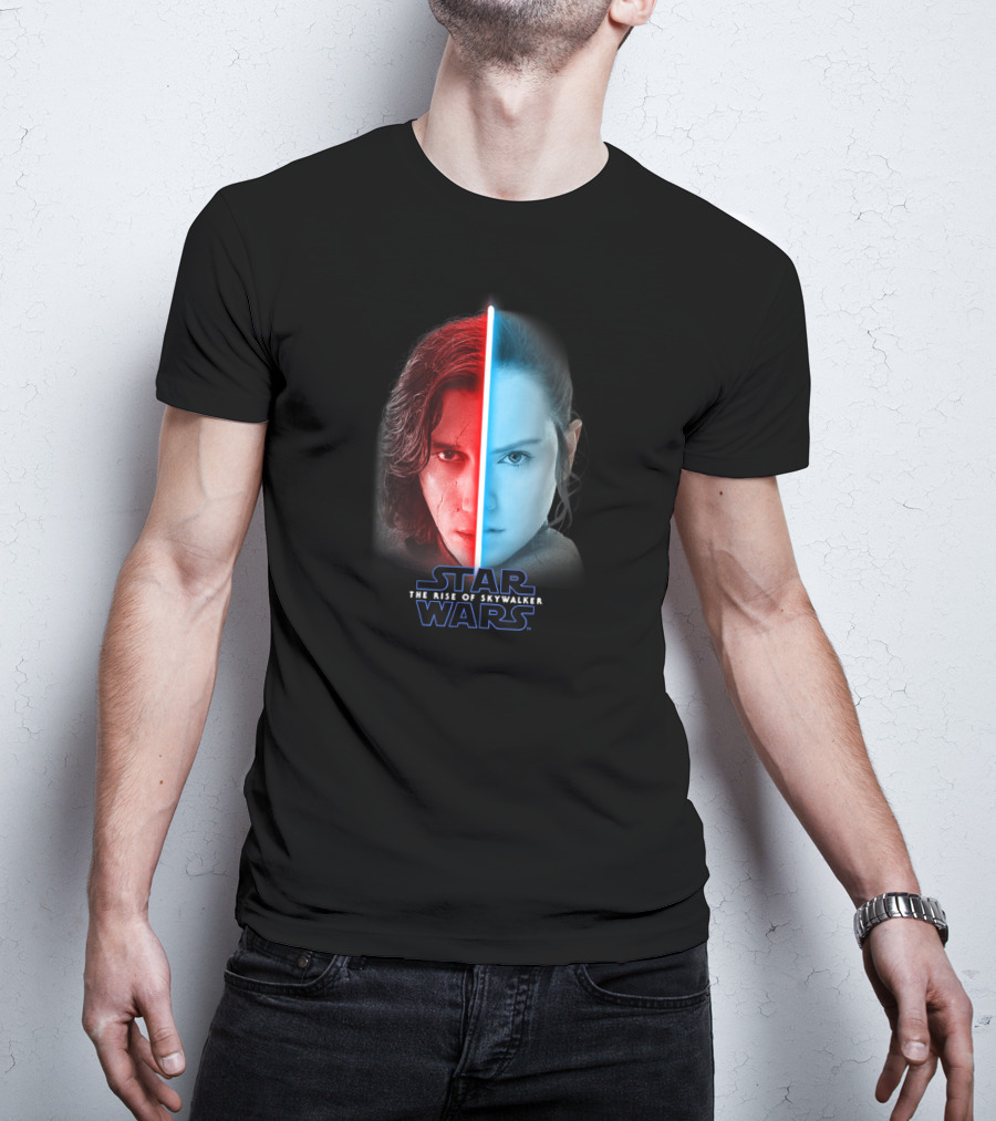 Star Wars The Rise Of Skywalker Rey Kylo Ren Lightsaber Split T-Shirt