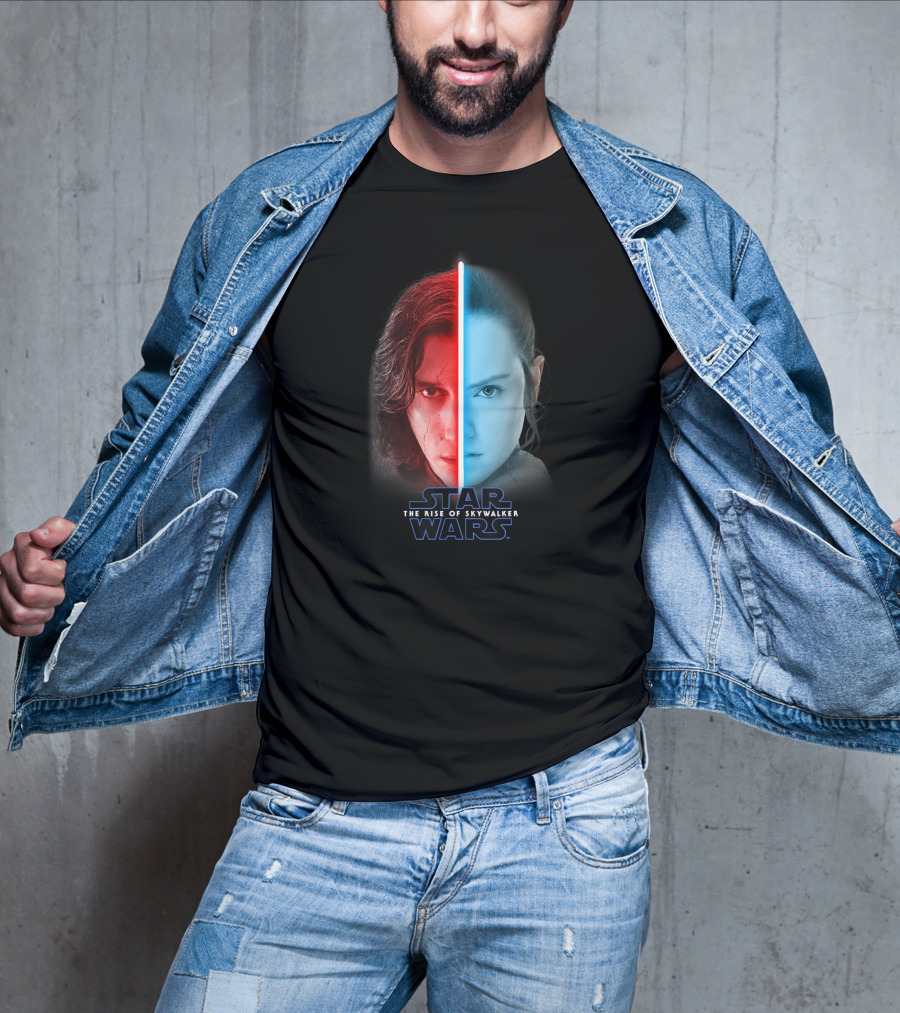 Star Wars The Rise Of Skywalker Rey Kylo Ren Lightsaber Split T-Shirt