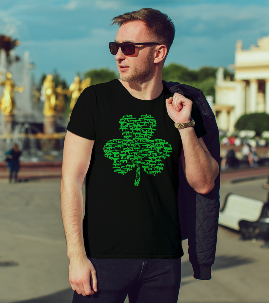 St Patrick's Day Clover Made Of Guns T-Shirt