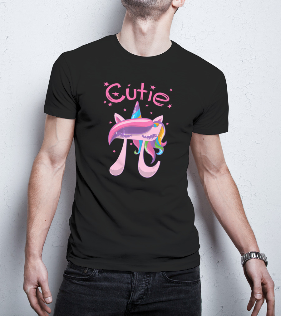 Cutie Pi Unicorn Girls With Rainbow Horn And Stars T-Shirt