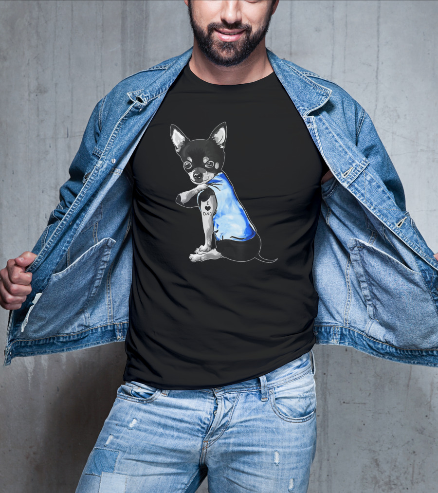 Father's Day Chihuahua I Love Dad Tattoo Dog T-Shirt