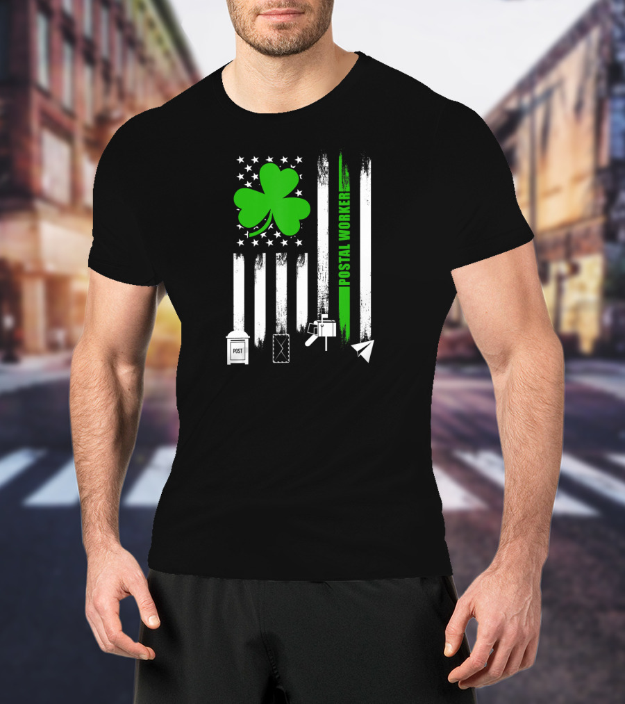 Flag Shamrock Postal Worker With USA Icons T-Shirt