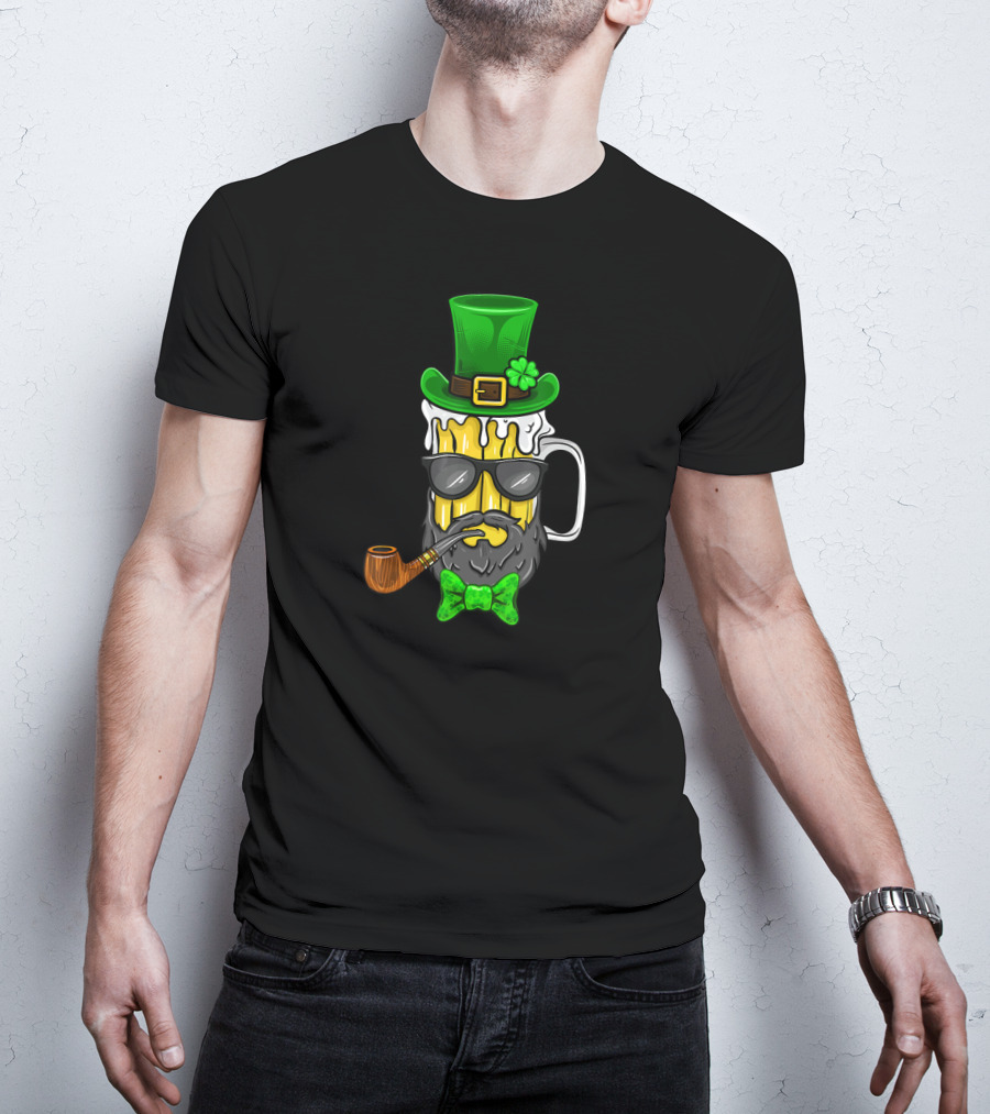 St Patricks Day Leprechaun Beer Mug With Beard And Green Hat T-Shirt