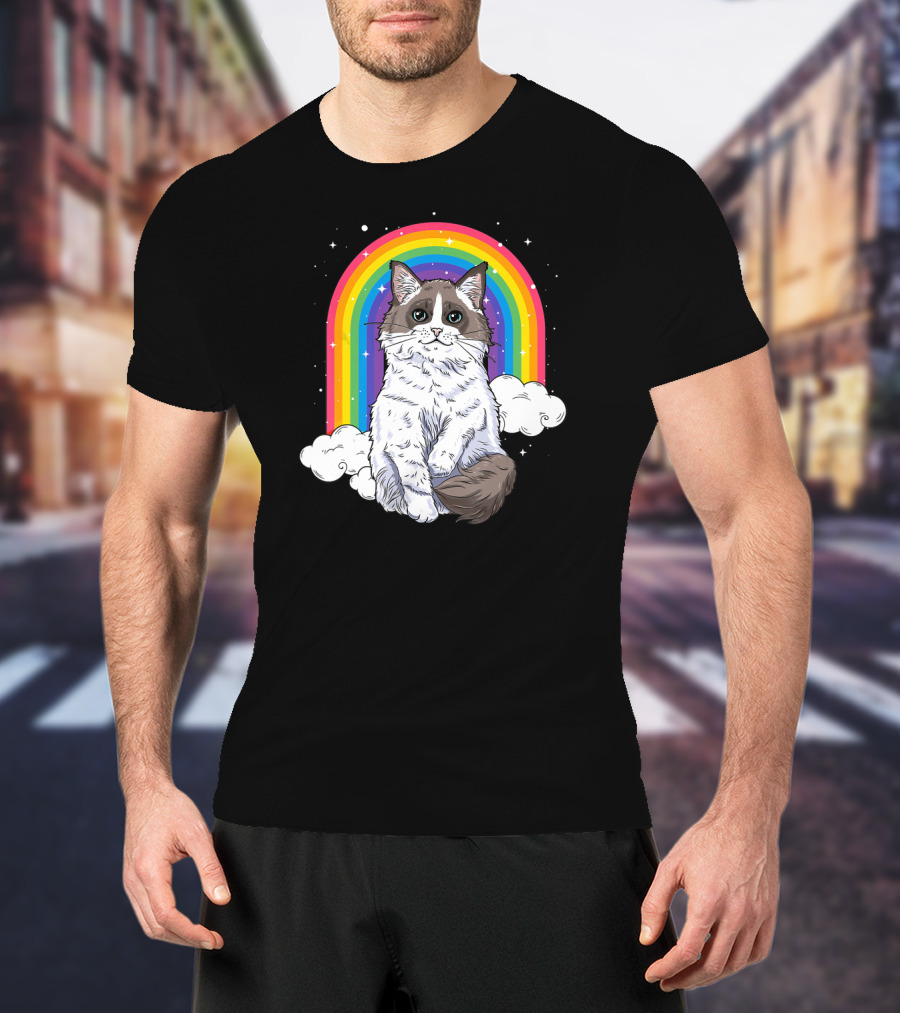 Ragdoll Cat With Rainbow And Clouds For Kitty Lovers T-Shirt
