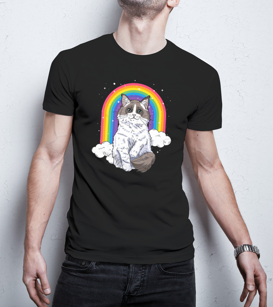 Ragdoll Cat With Rainbow And Clouds For Kitty Lovers T-Shirt