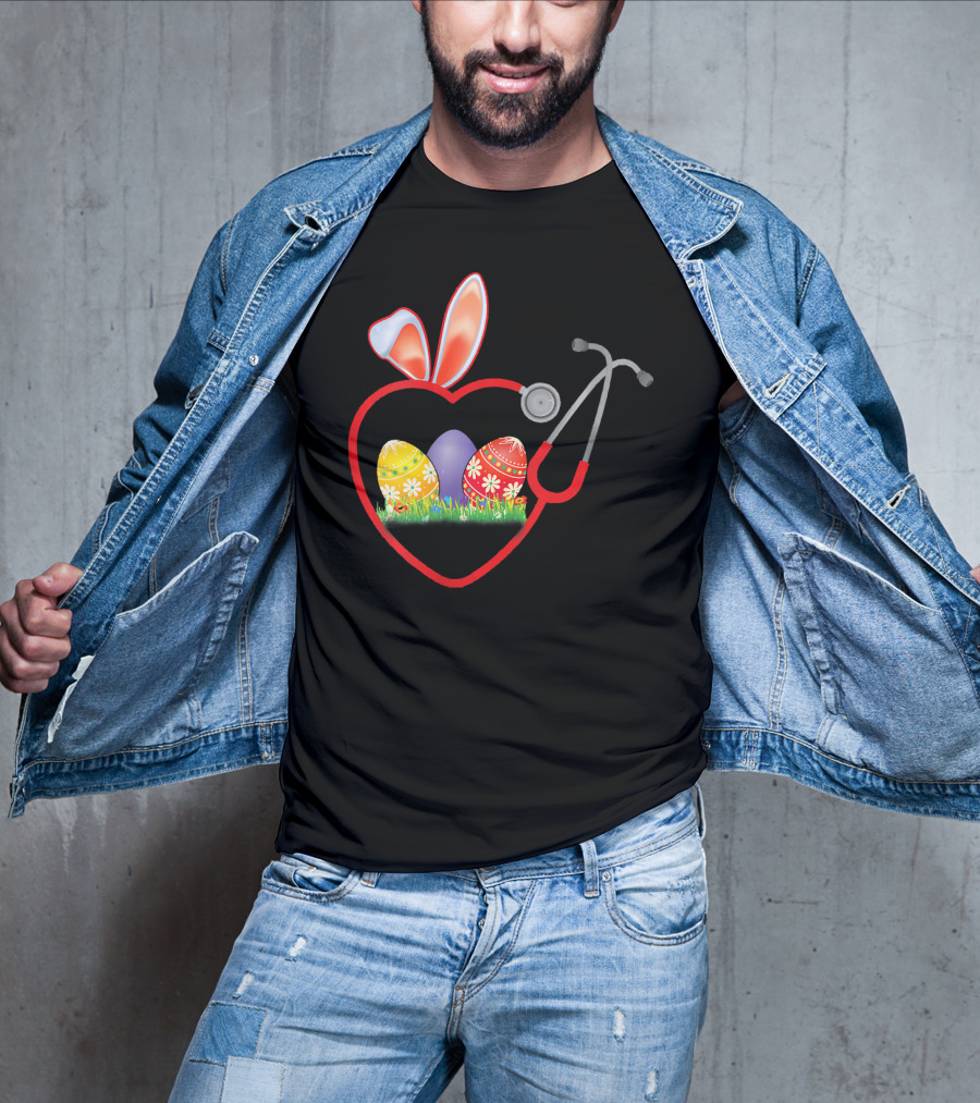 Stethoscope Heart Bunny Ears Easter Eggs Nurse T-Shirt
