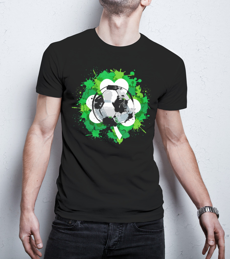 St Patrick's Day Soccer Ball Shamrock Green Splatter T-Shirt