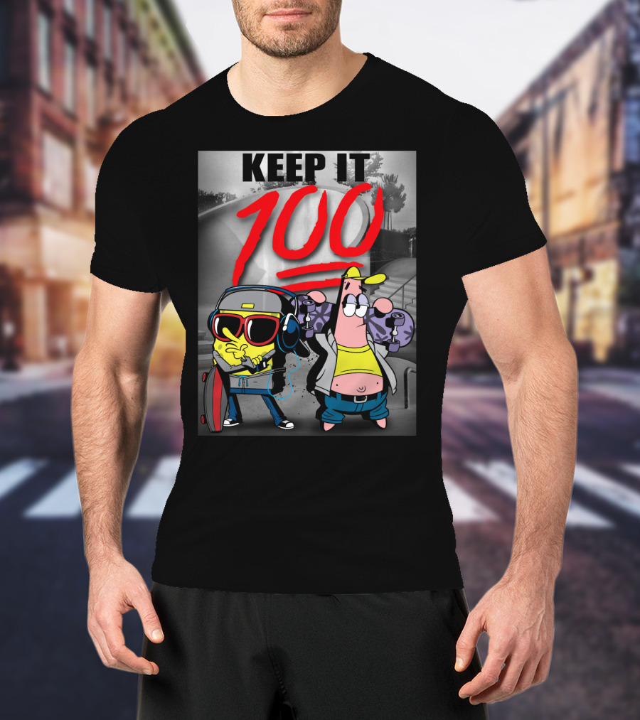 SpongeBob SquarePants Keep It 100 Skateboarding T-Shirt