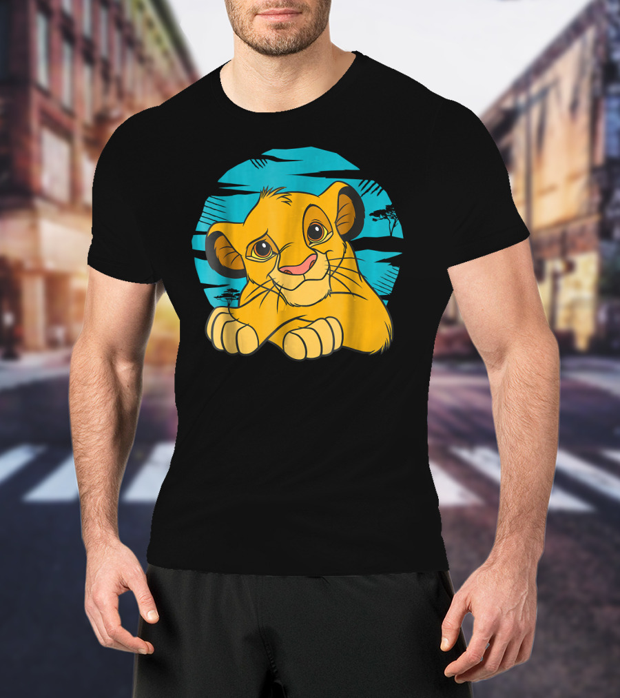 Disney The Lion King Young Simba Resting 90s Style Blue Background T-Shirt