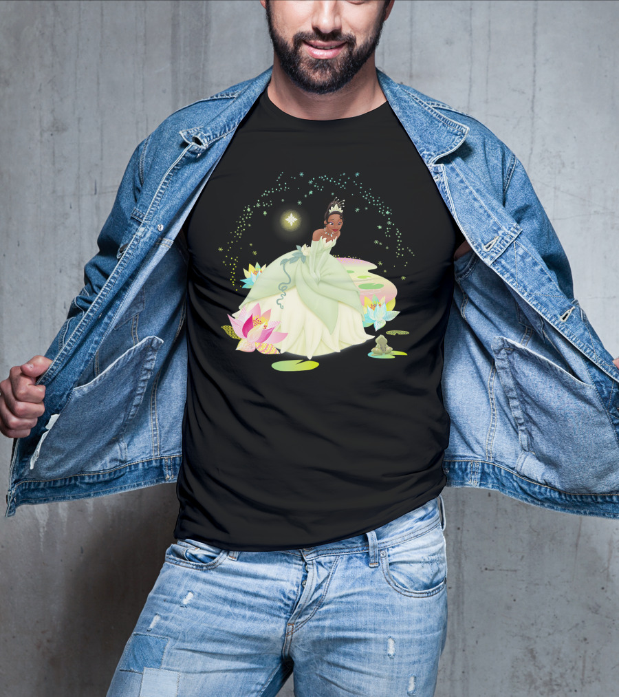 Disney The Princess And The Frog Tiana Bayou Magic Night Scene With Lily Pads And Frog T-Shirt