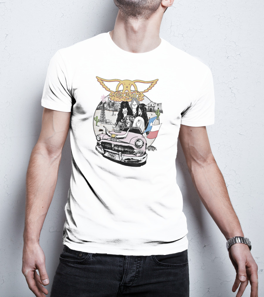 Aerosmith Kings Queens Multicolor 1988 Retro Car Desert Scene T-Shirt