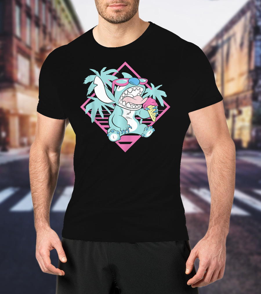 Disney Lilo Stitch 90s Beach Ice Cream Palm Trees Aesthetic T-Shirt