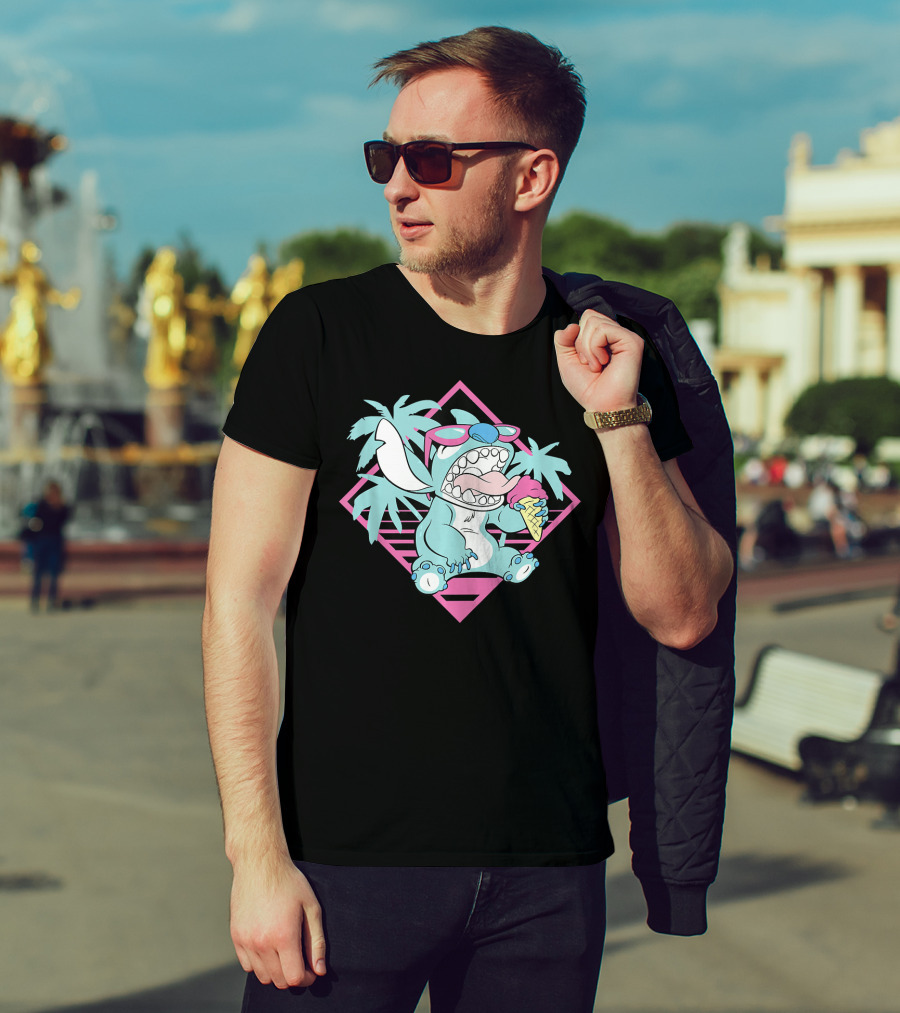 Disney Lilo Stitch 90s Beach Ice Cream Palm Trees Aesthetic T-Shirt