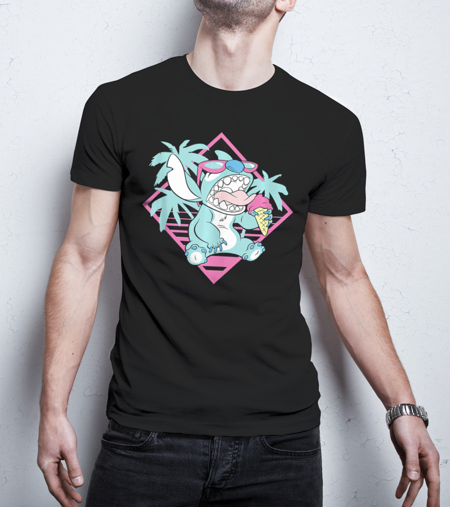 Disney Lilo Stitch 90s Beach Ice Cream Palm Trees Aesthetic T-Shirt