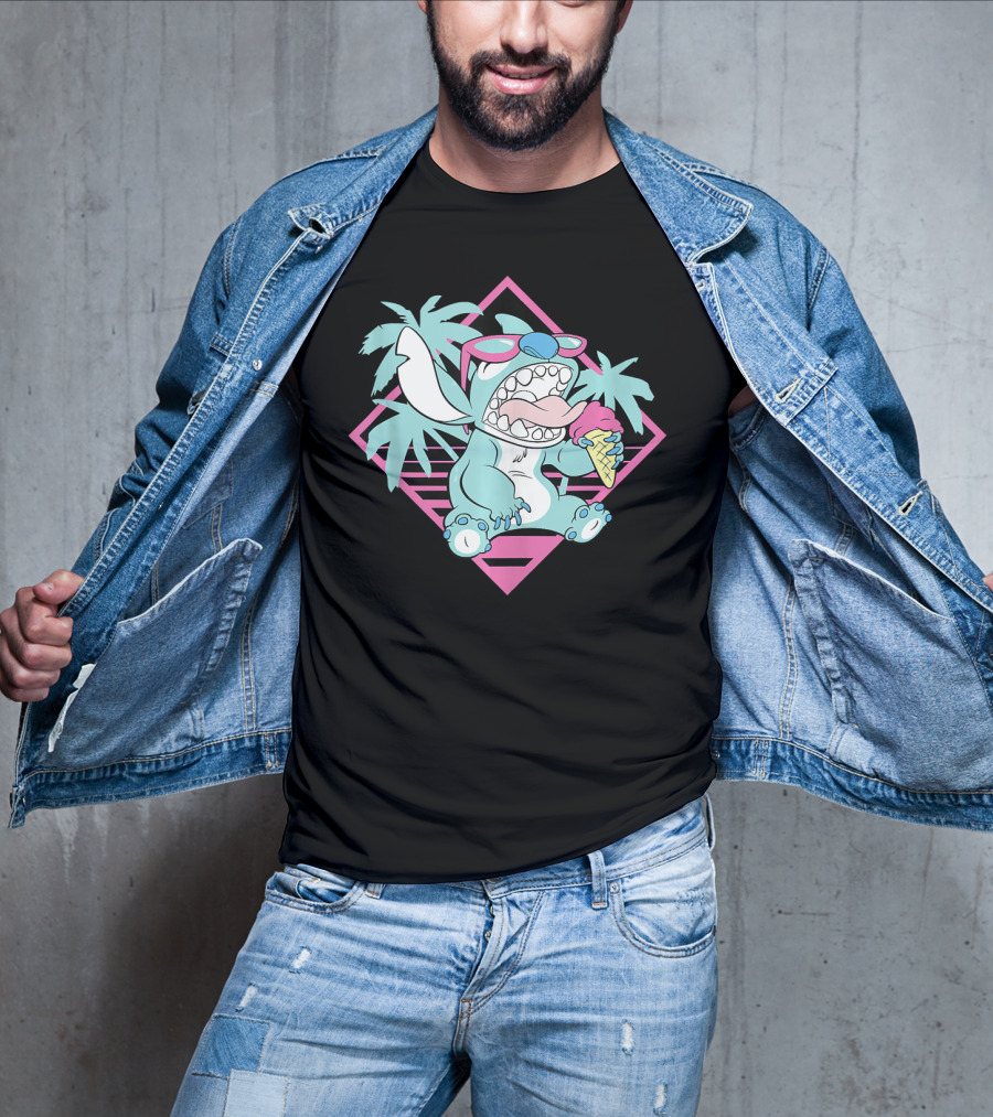 Disney Lilo Stitch 90s Beach Ice Cream Palm Trees Aesthetic T-Shirt