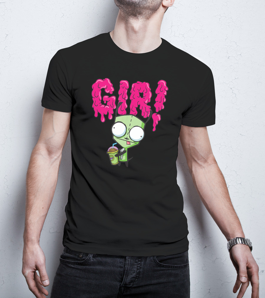 Gir Slime Text Holding Slush Drink Invader Zim T-Shirt