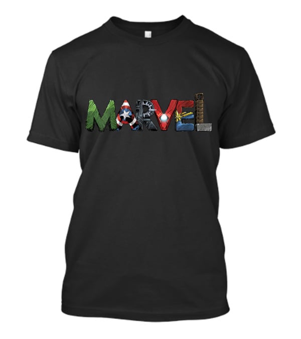 Marvel Avengers Hulk Captain America Iron Man Thor Character Text T-Shirt