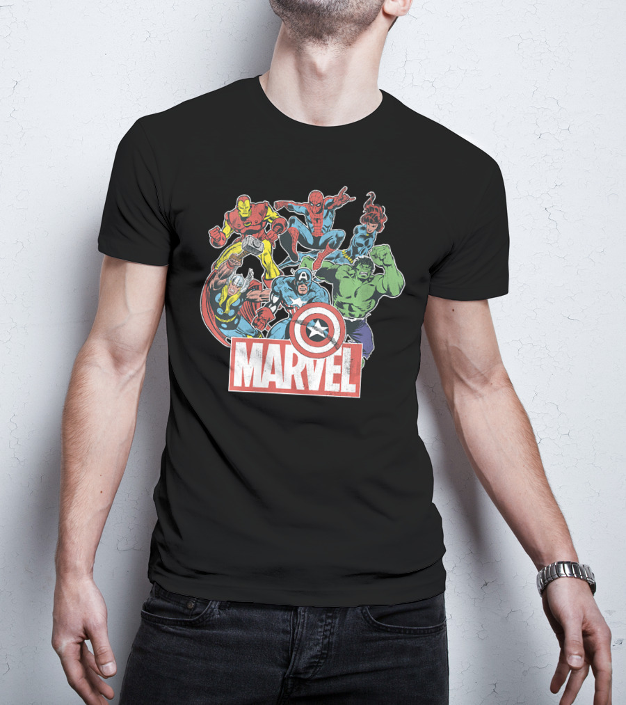 Marvel Avengers Iron Man Thor Captain America Hulk Spider-Man Classic Team T-Shirt