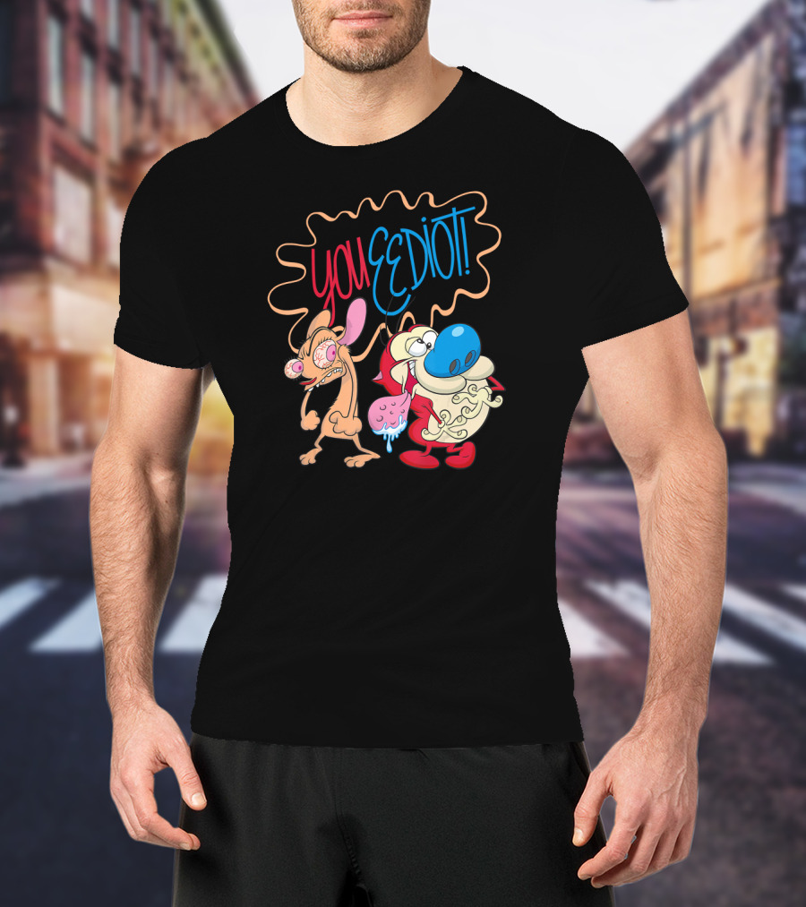 Ren And Stimpy You Eediot With Colorful Speech Bubble T-Shirt