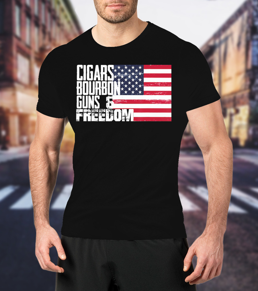 Cigars Bourbon Guns Freedom American Flag T-Shirt