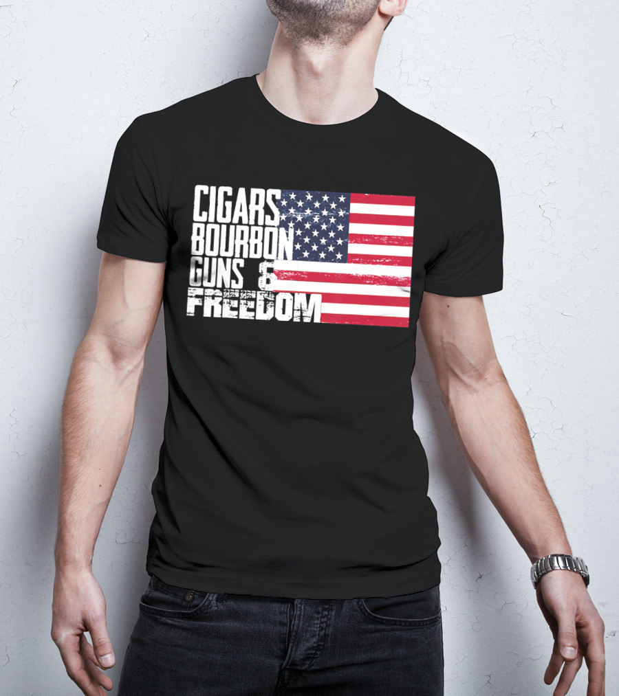 Cigars Bourbon Guns Freedom American Flag T-Shirt