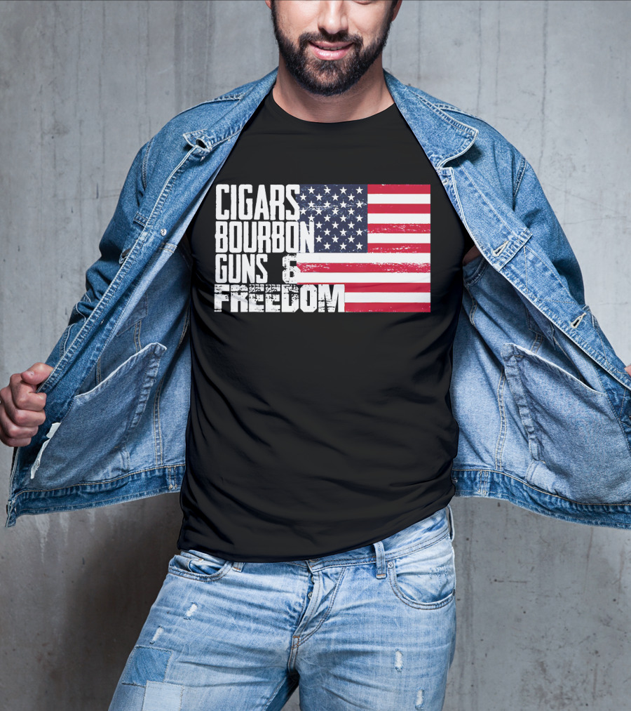 Cigars Bourbon Guns Freedom American Flag T-Shirt