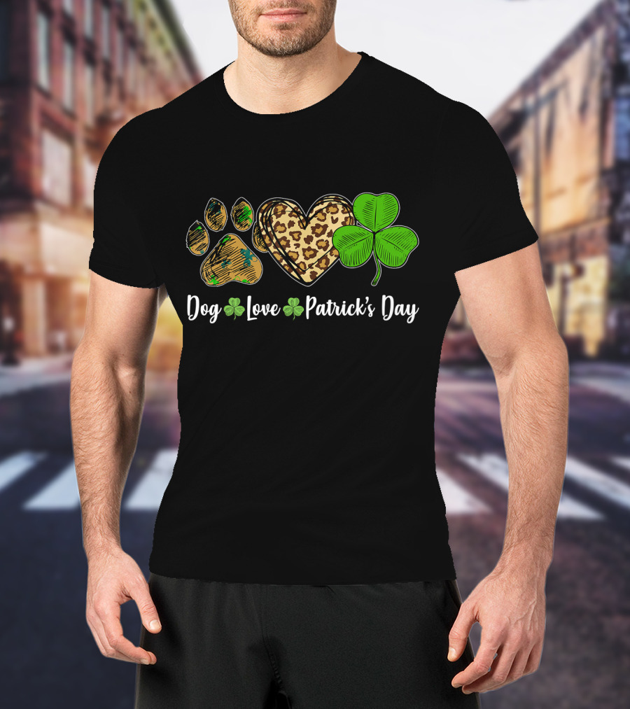 Dog Love Leopard Shamrock Patrick's Day T-Shirt